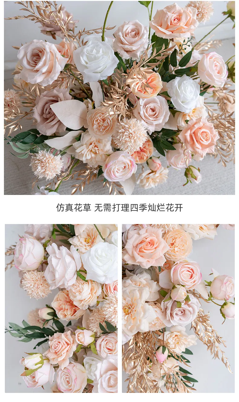 5D Champagnerrosa Rosenblumen-Hängerei, Blumenarrangement für Hochzeits-Hintergrunddekoration, Wand-, Tisch- und Fensterdekoration für Partys – Detail 4