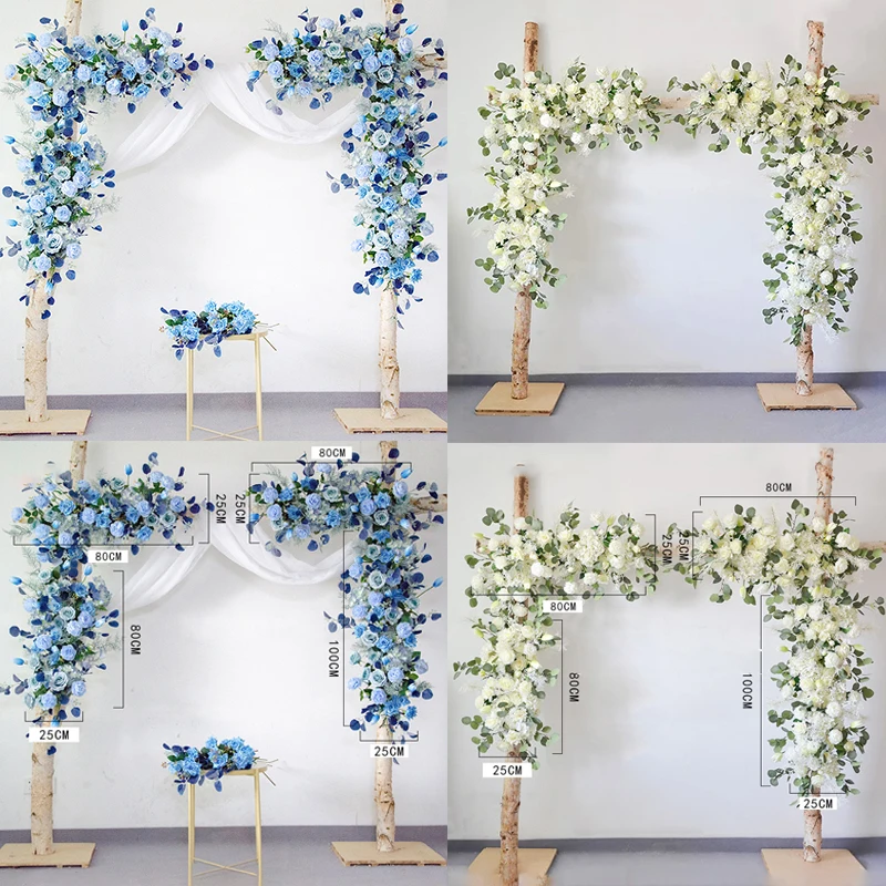 Fila de flores artificiales blancas y azules para decoración de arco de boda, arreglo floral, accesorios para fotos, fondo Floral de seda, decoración para exteriores