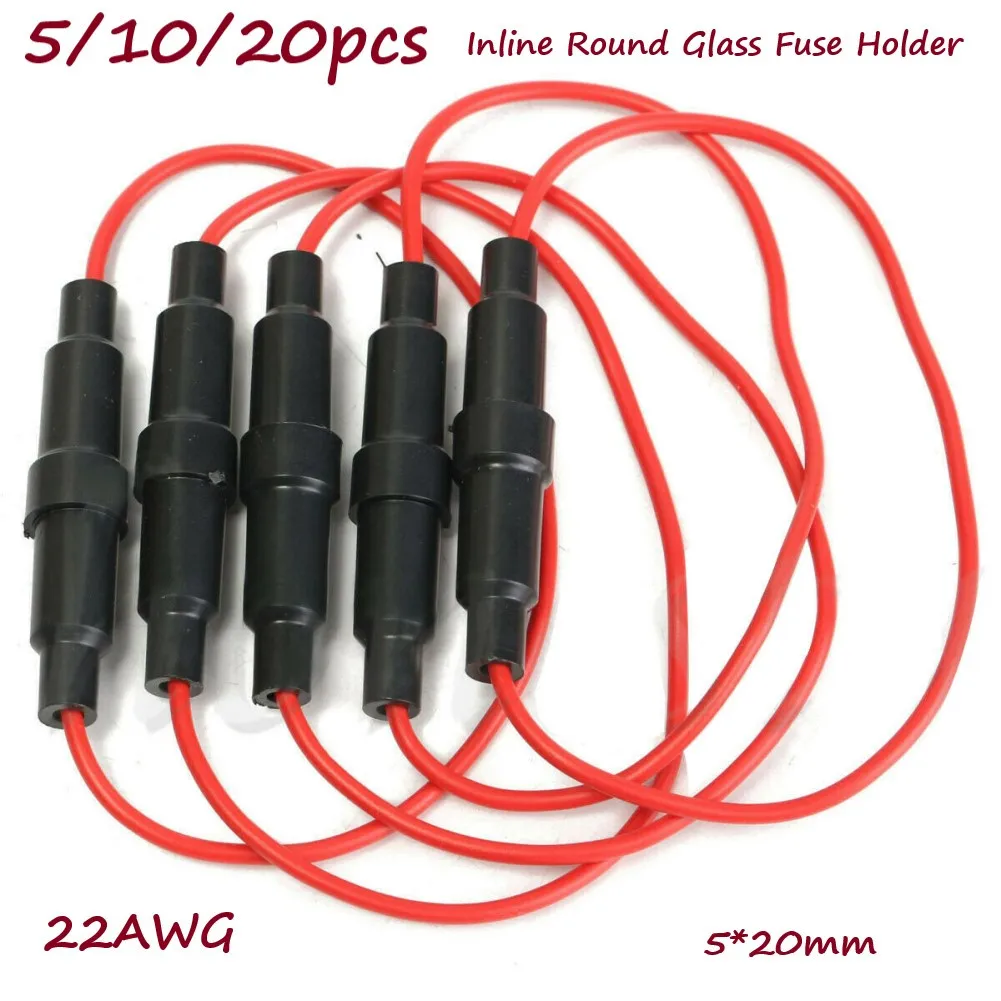 Inline Round Glass Fuse Holder 5x20mm for splash for proof Screw Type for agc Fuse Compatible Suitable for 22AWG Cables