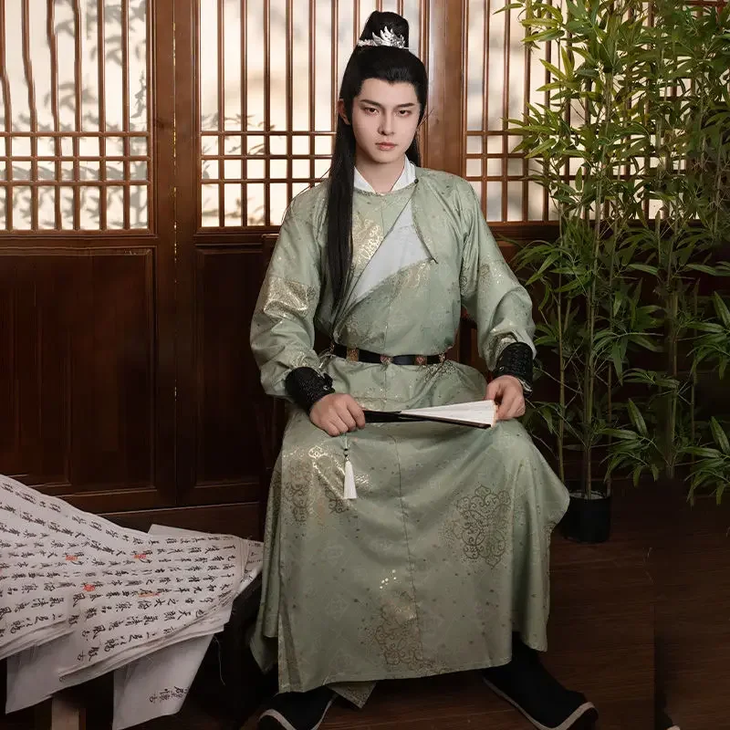 Hanfu 고대 중국 전통 코스튬 원피스, 크로스 칼라, 허리 길이 인쇄 코스튬 남성용
