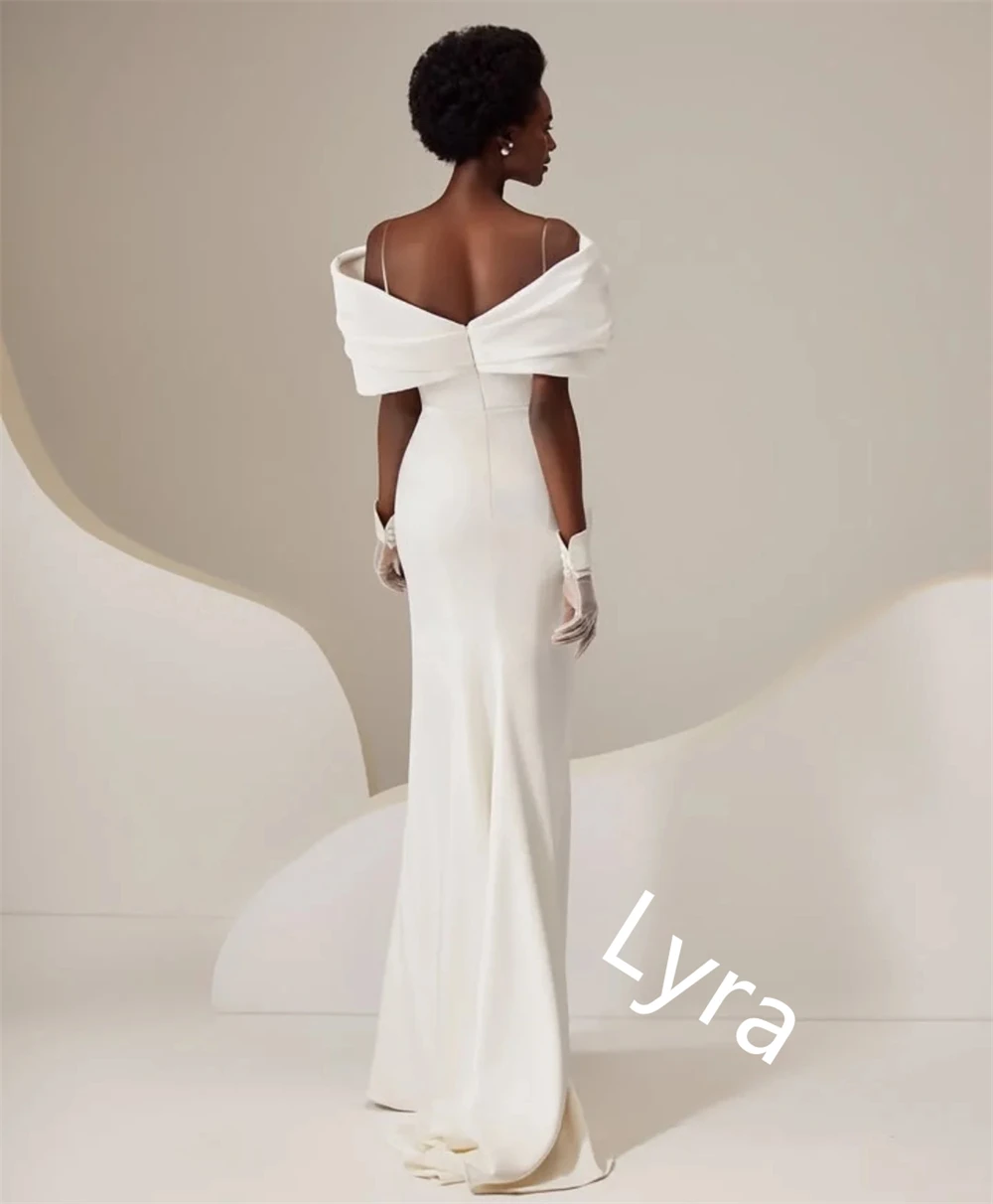 Gaun Malam Jersey Putih Mewah Kustom Gaun Selebriti Tanpa Lengan Tali Spaghetti Bahu Terbuka Gaun Selebriti Vestido De Festa