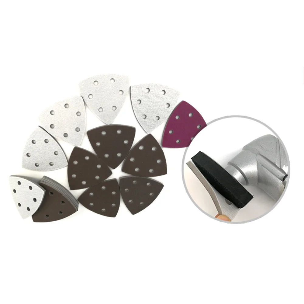 5 Pcs 6 Hole 90*90*90mm Sponge Red Sanding Sheets Triangle Sandpaper Hook Loop 300-2000 Grit Abrasive Sanding Disc For Polishing