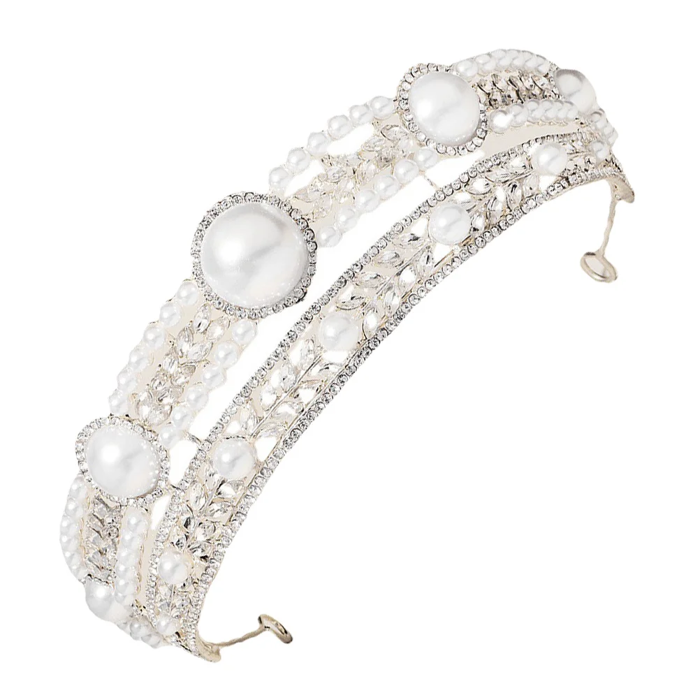 Pearl Crown Rhinestones Headpiece Wedding Party Bridal Hair Accessory Crown Headdress Cosplay Banquet Jewelry Hair Care