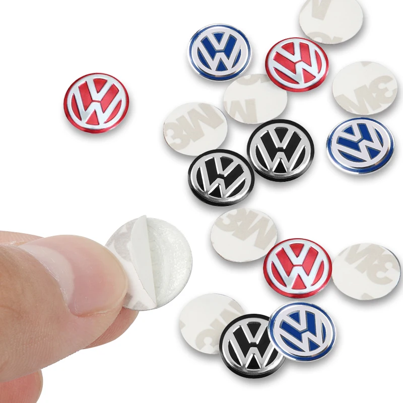 5/10Pcs 14mm Aluminium Metal Car Styling Remote Key Stickers For Volkswagen GTI R-Line R Polo Golf Passat Scirocco Jetta Tiguan