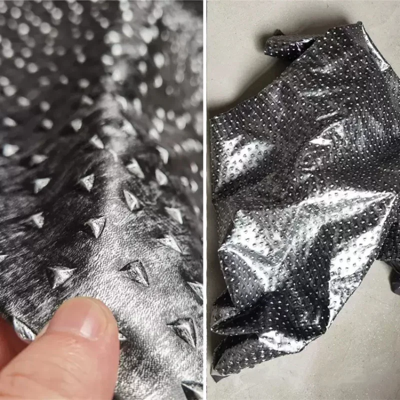 

Silver Leather Fabric Rivet Design DIY Stage Performance Clothing Material Fashionable Personality Handsome Fabric