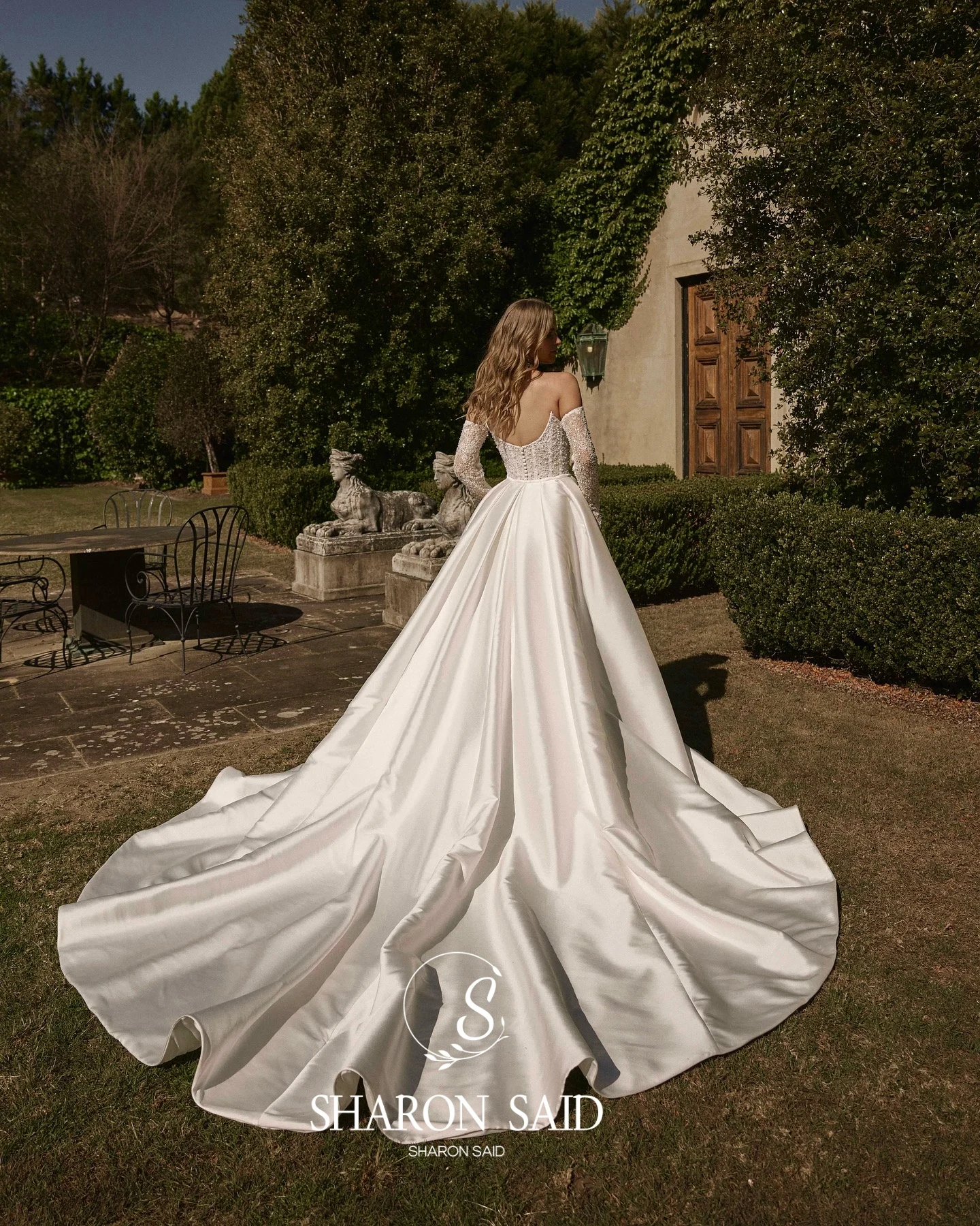 Sharon Said Abiti da sposa a sirena con perline Dubai di lusso di fascia alta 2025 con gonna oversize maniche lunghe Abiti da sposa SW060 Personalizzato