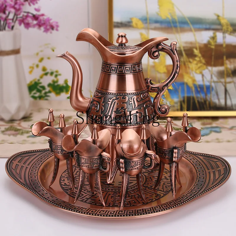CL high-end antique bronze jazz cup wine bottle metal classical retro jue jug drinker wine glass wine set 2