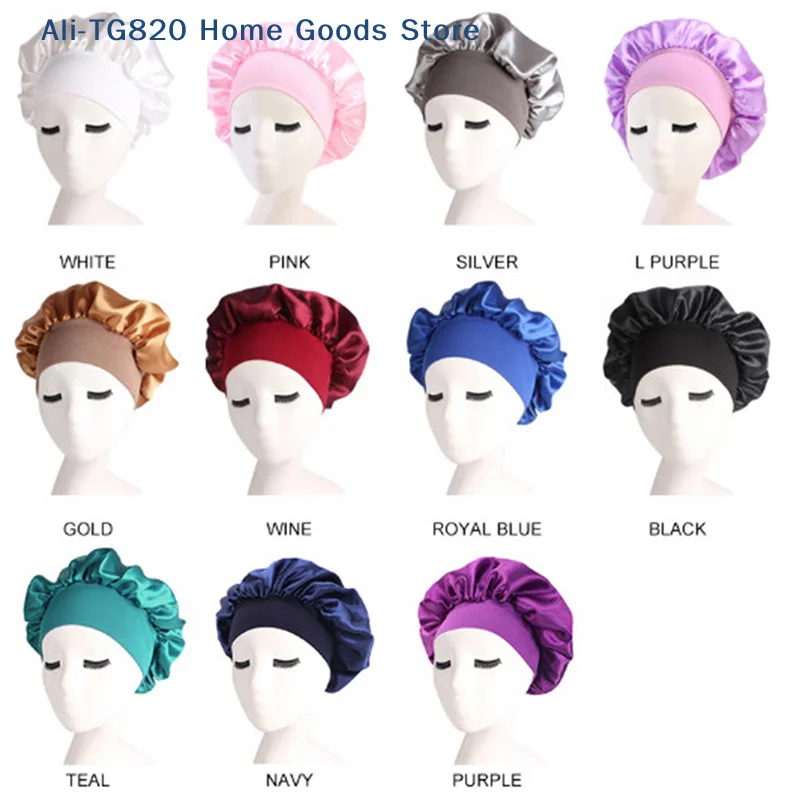 [TG820]Solid Satin Bonnet Hair Styling Sleep Hat Wrap Shower Cap Hair Styling Tools