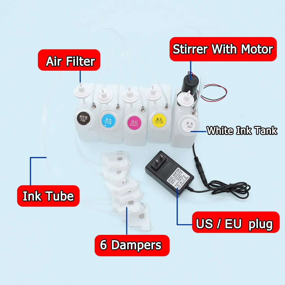 250ML DTF White Ink CISS With Stirrer Mixer For Epson L800 L1800 L805  Mixer Printer Modify Tank Continuous Ink Supply System