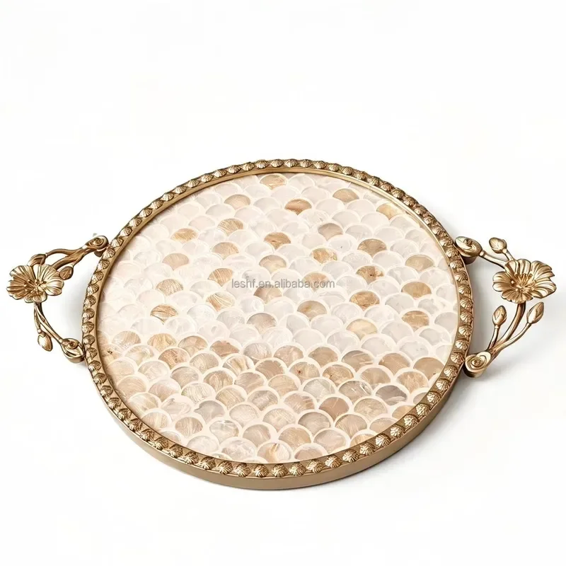Art Deco Retro Luxury Pearl Mothershell Inlay Decorative Tray Abstract Pattern Lightweight Heat Resistant Tabletop Storage