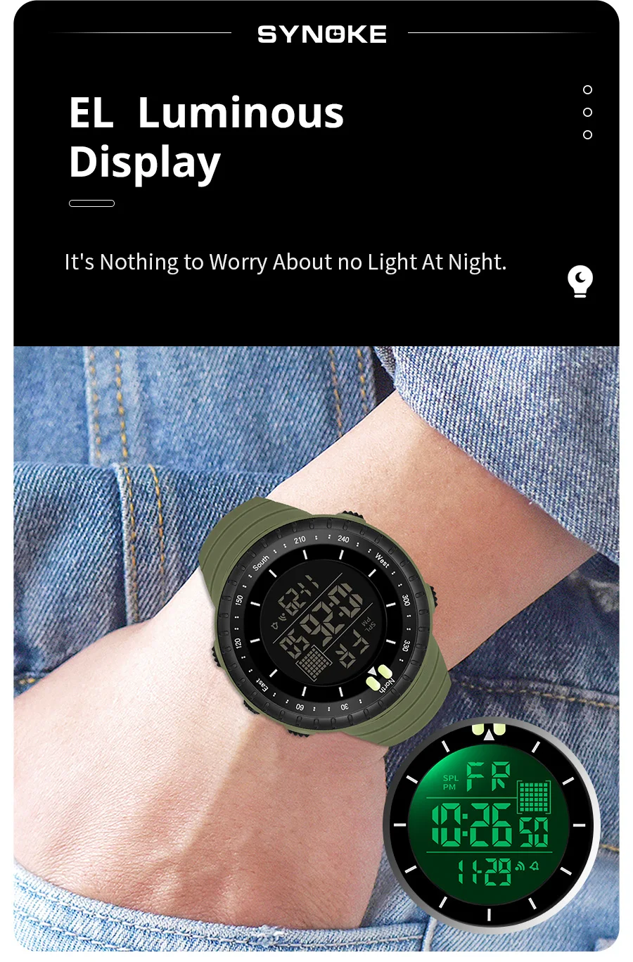SYNOKE Outdoor Militär Digitale Uhr Für Männer Mode Retro Männer Uhr Sport Wasserdichte Männer Uhr Multifunktionale Schöne Männer – Detail 8