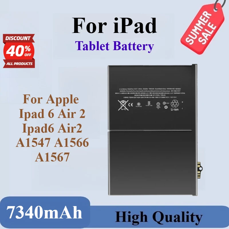 

Высокое качество, 100% новый сменный аккумулятор для планшета 3,76 В, 7340 мАч для Apple Ipad 6 Air 2 Ipad6 Air2 A1547 A1566 A1567