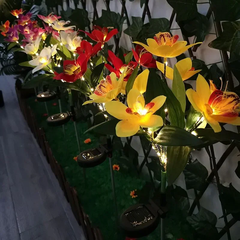 Nueva luz Solar de orquídeas para exteriores, patio, jardín, fiesta, decoración de boda, LED, dimulación, flor, césped, Villa, paisaje, lámpara de tierra