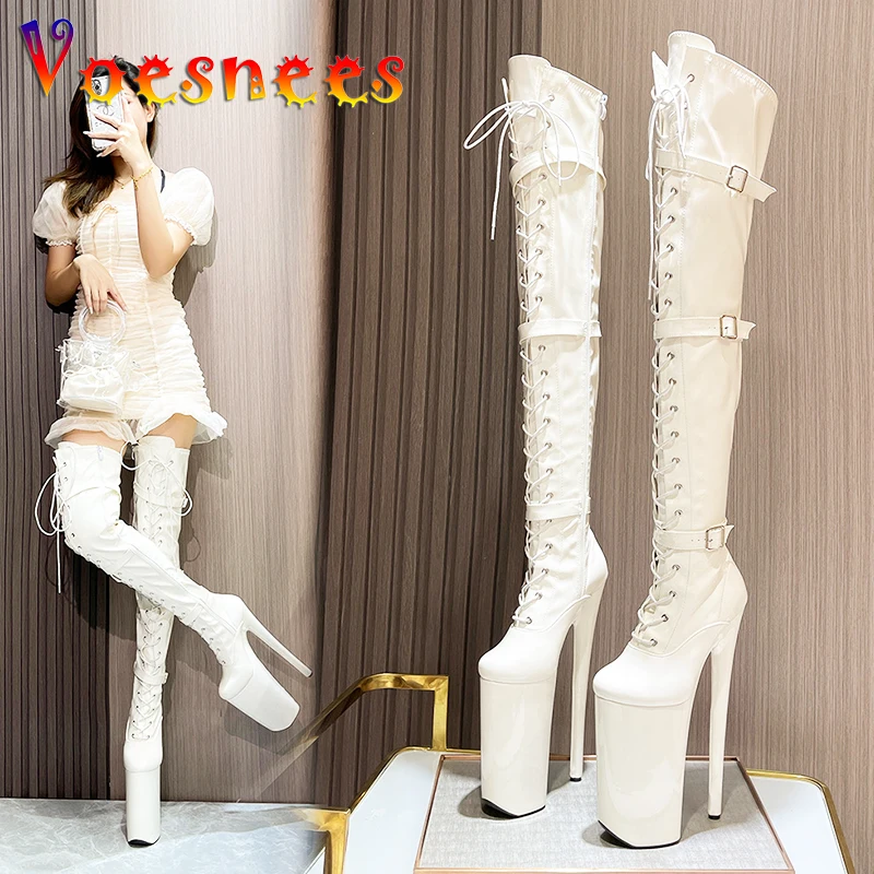 26cm Super High Heel Thigh High Boots Sexy Women Shoes Pole Dance Stripper Shoes Platform Over-the-Knee Zip Crotch High Boots