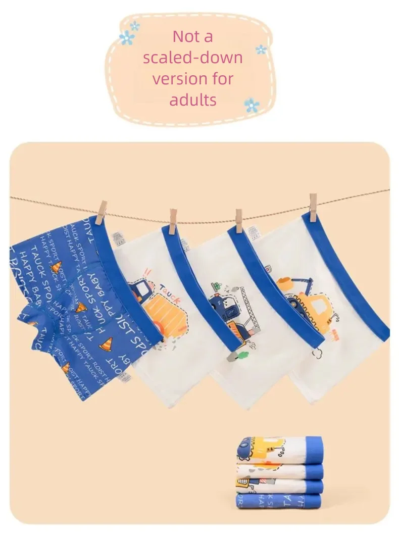 Jungen-Unterwäsche, Baumwoll-Boxershorts, bedruckt, Baufahrzeug, atmungsaktiv, bequem zum Laufen, Unterhose für Jungen, Kinder, 1–10 Jahre – Detail 3