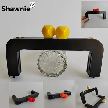 7.87x3.15 inç toptan şeker elmas boncuklar toka Guangzhou fabrika katı ahşap malzeme siyah ahşap çanta şasi çantası kolları