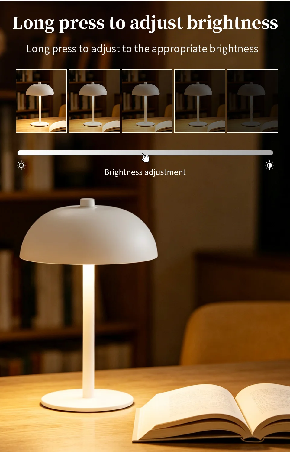 Cordless Mushroom Table Lamp Touch Control Dimmable LED Desk Light Rechargeable Bedroom Night Light Home Decor Gift