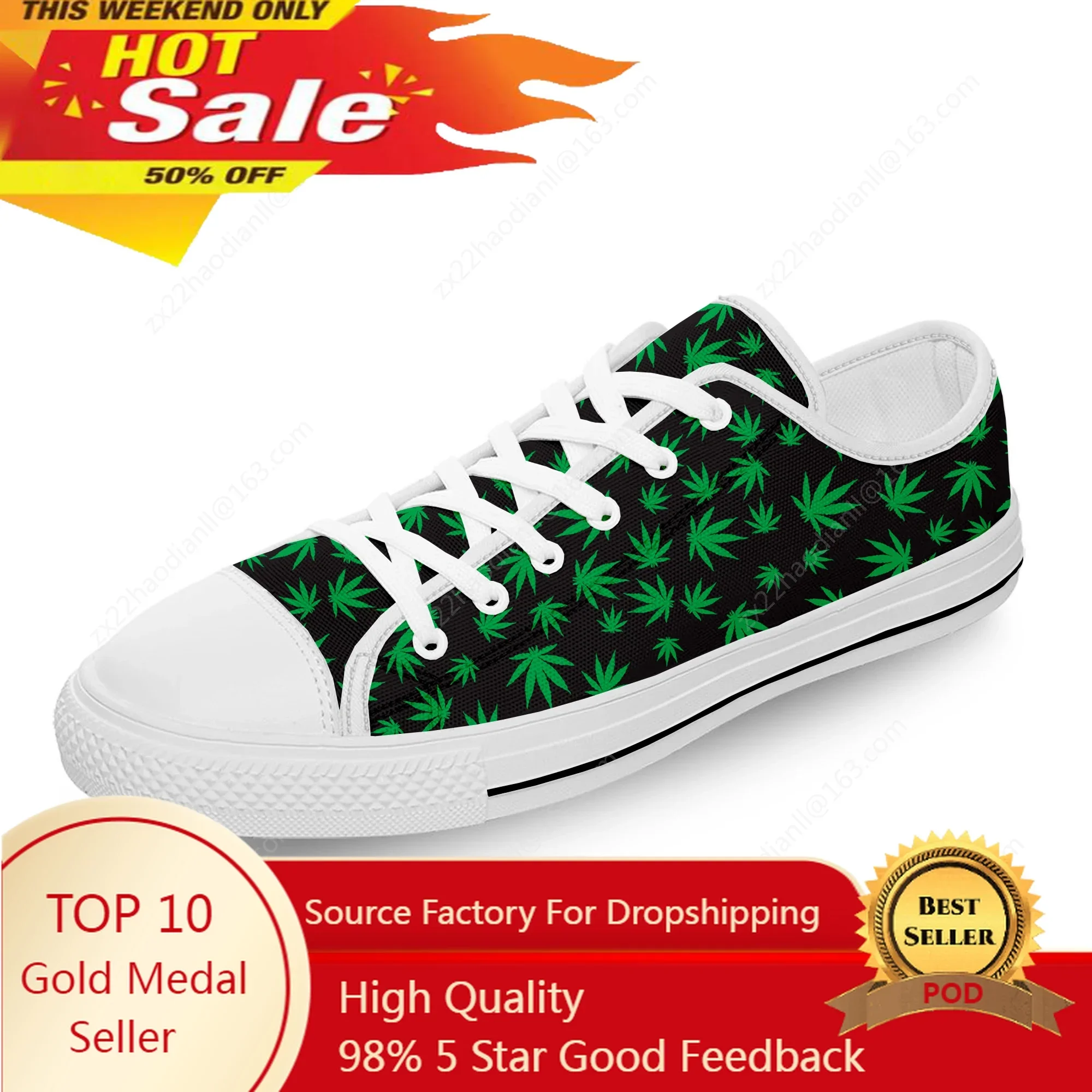Weed Leaf Pot Cannabis Marijuan White Cloth 3D Print Low Top Canvas Fashion Shoes Men Women Lightweight Breathable Sneakers