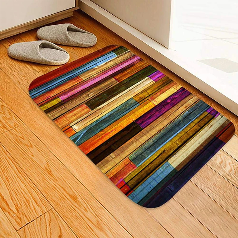 Colourful Bathroom Kitchen Carpet Hallway Doormat Anti-Slip Carpet Absorb Water Kitchen Mats Bath Mat Wood Pattern Floor Mat