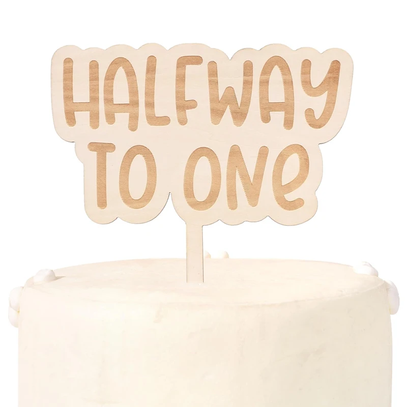 NUBECOM Halfway To One Cake Topper Holzkake Topper mit Halfway To One Design Geburtstagstorte Topper Babyparty Dekorationen – Detail 7