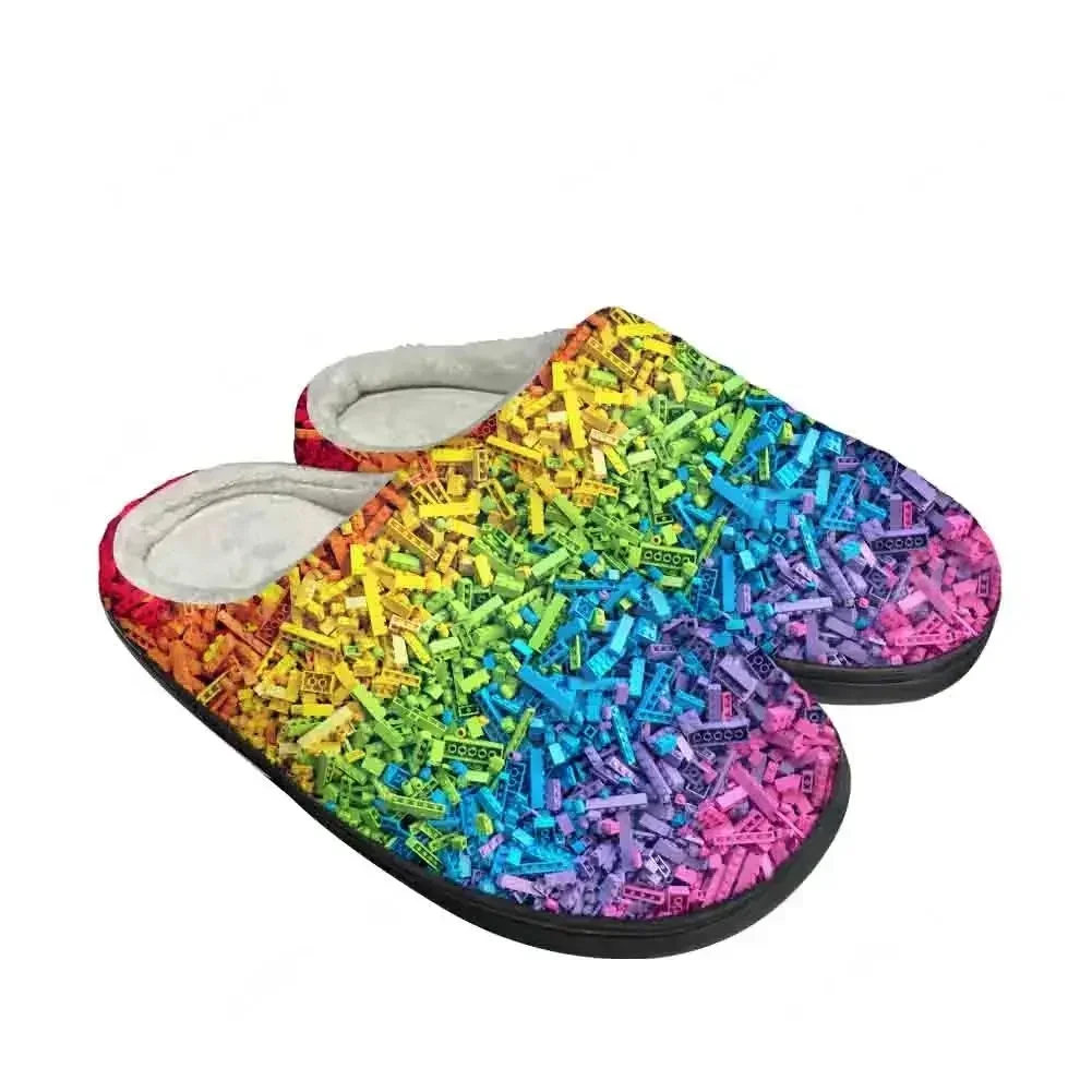 

Toy Block Bricks Pattern Fun Home Cotton Slippers High Quality Mens Womens Plush Fashion Casual Keep Warm Shoes Thermal Slipper