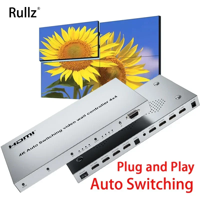 Auto Switching HDMI Video Wall Controller 4K 4x4 Video Wall Processor 2x2 1x3 1x4 Multi Screen Processor 3 4 Channel TV Splicer