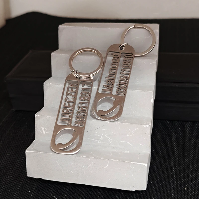 Customize Icon Text Phone Number Keychian For Bags & Car Anti Lost Keyrings Personalized Name Keyholder Boyfriend Custom Gift