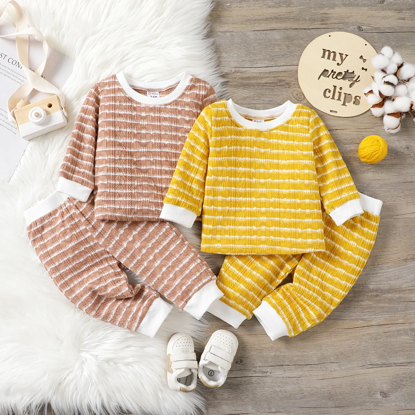 PatPat 2pcs Baby Boy Casual Long Sleeve Set Season Soft and Comfortable  Perfect for Outings and Daily Wear Basic Style