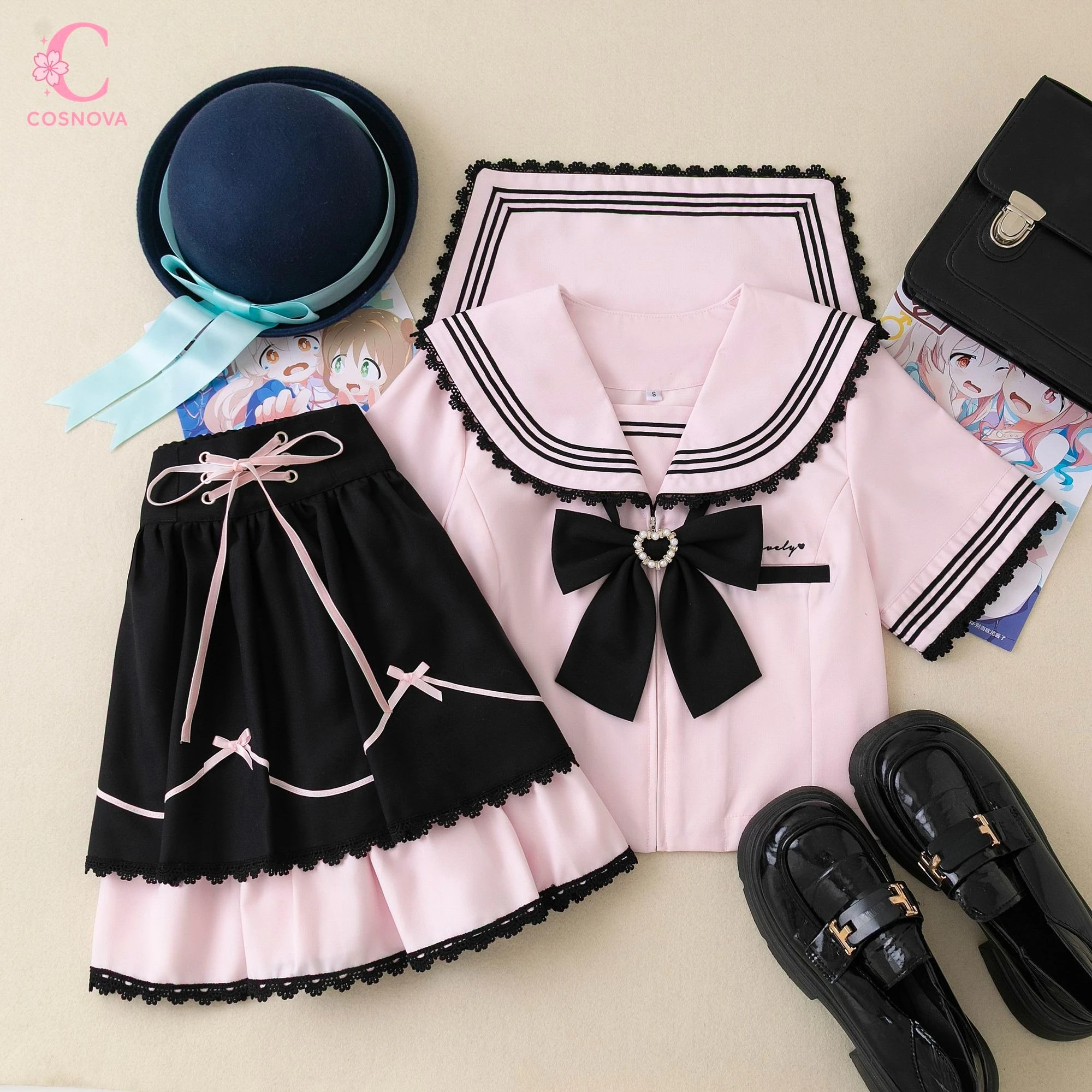 

New Japanese Greycore Kawaii JK Uniform Set Women Cute High School Pleated Skirt Two Piece Set Female Sweet Preppy Style Outfit