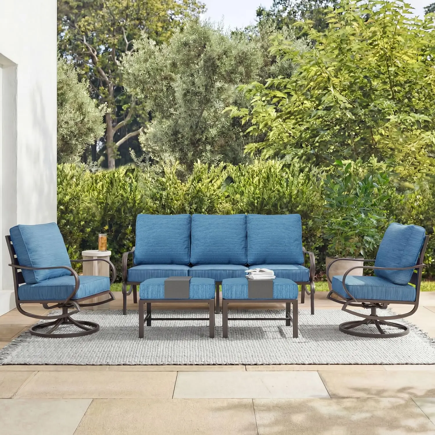 

5 Pieces Patio Conversation Sets,Outdoor Metal Furniture Sofas with 1 x 3-Seat Sofa, 2 x Swivel Chairs,2 x, Customized