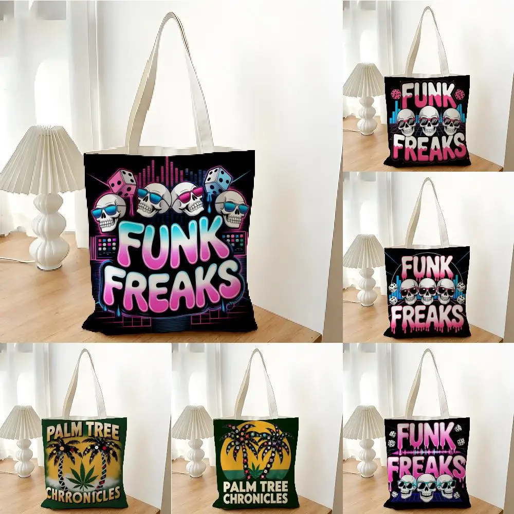 Bolsas de almacenamiento, bolsa de compras, bolsa de compras de lona para supermercado, bolsa de mano para fiesta de Navidad, bolsa con estampado de letras de discoteca, FUNK FREAKS
