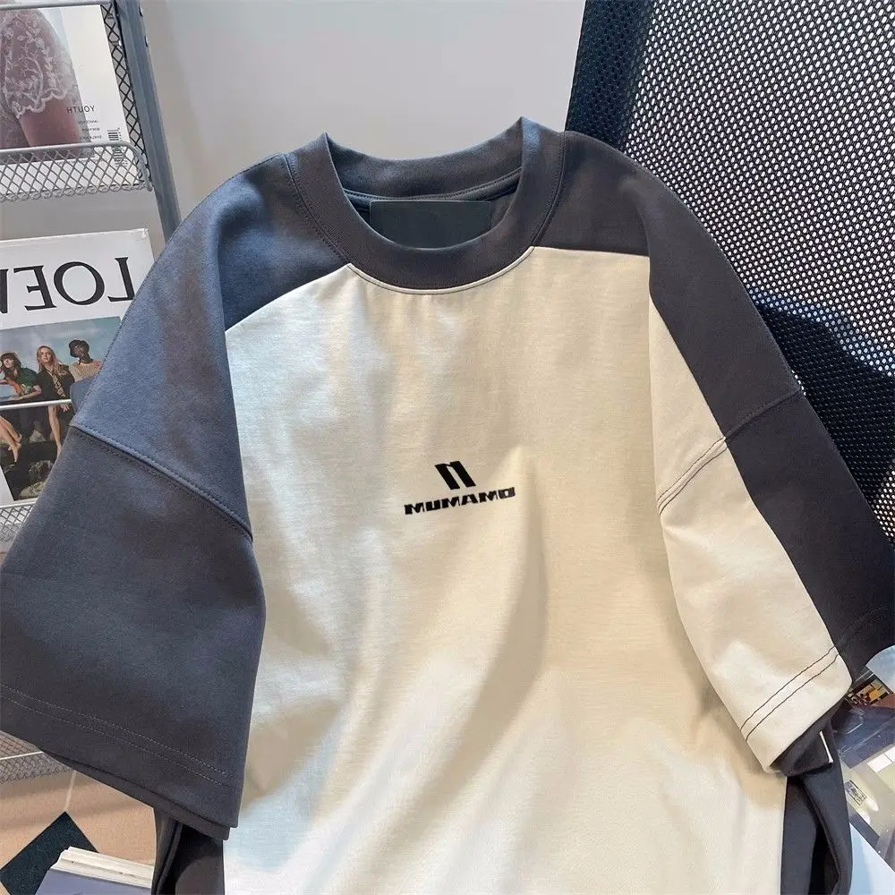 Plus Size 300-Pou heren T-shirt ort Sve oulder Inbrengen Kleur Blo Zomer Casual Sle High Street Retro Paar top