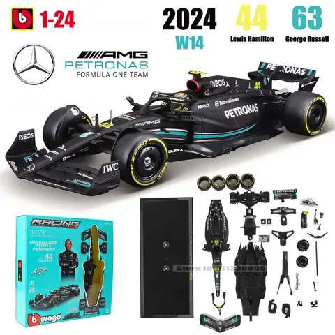 Bburago 1:24 2023 F1 Mercedes-AMG Equipo W14 44 #   Hamilton 63 #   Russell DIY montaje aleación Super Toy modelo de coche fundido a presión modelo de coche
