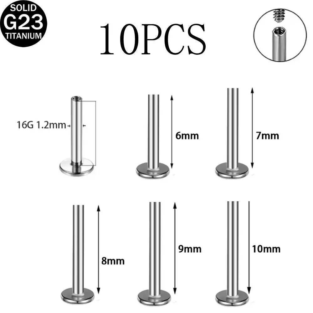 10PCS G23 Titanium Internal Thread Jewelry Nose Stud Part Replacement Accessories Labret Stud Ear Lip Nipple Tongue Piercing