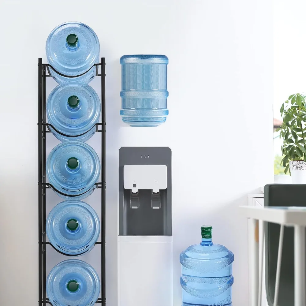 

5 Tier Detachable Water Bottle Holder Cooler Jug Storage Rack Organizer Home Kitchen Office Breakroom Black Heavy Duty