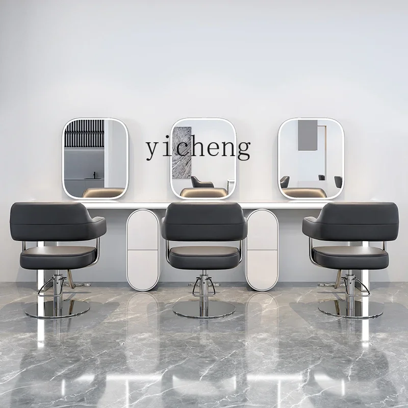 PP  barber shop mirror table integrated stainless steel marble cabinet hair mirror hair salon hair cutting perm and dyeing table