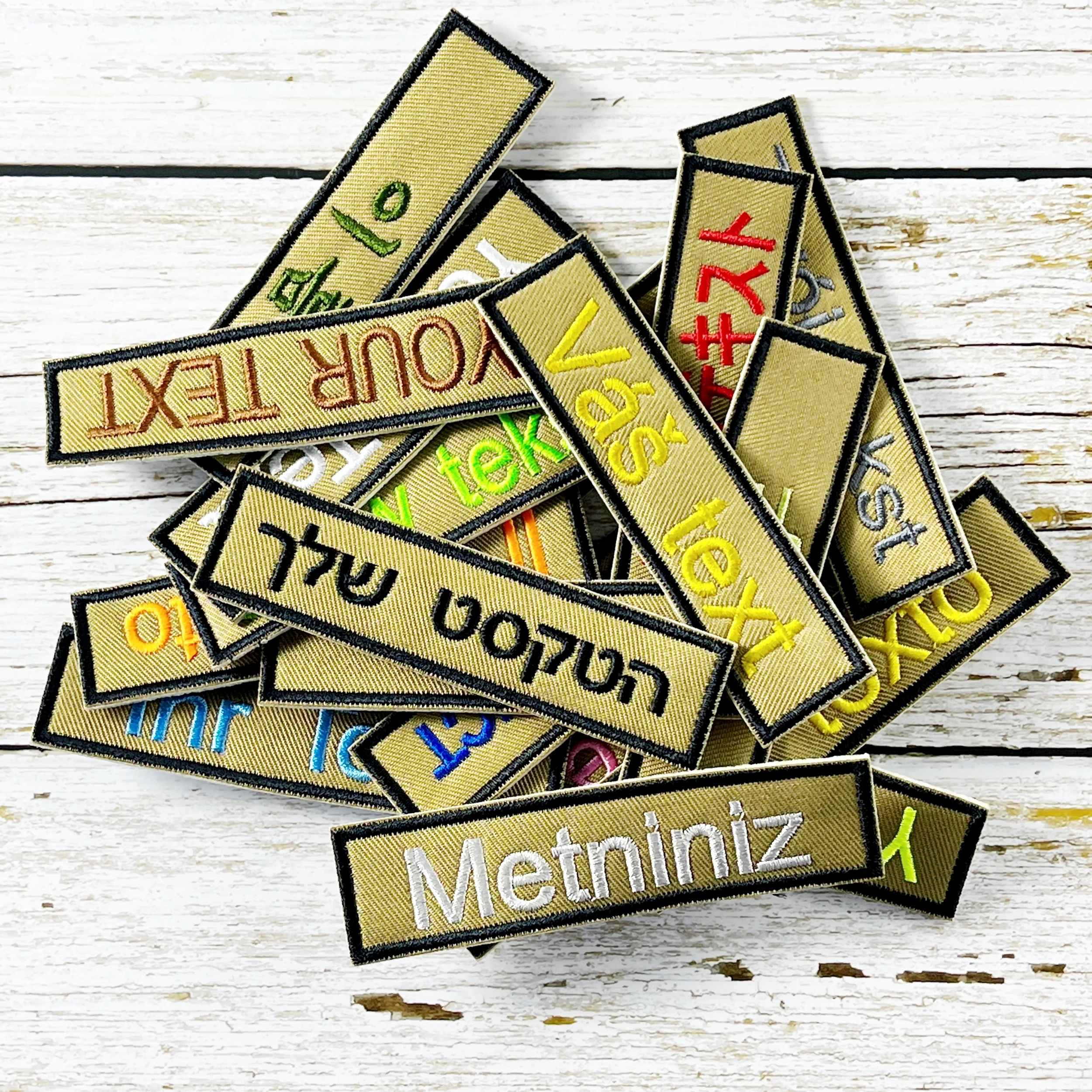 Personalized Patches,Embroidered Military Tactical Badge Stripes,Iron On Or Hook backing,Tan color background