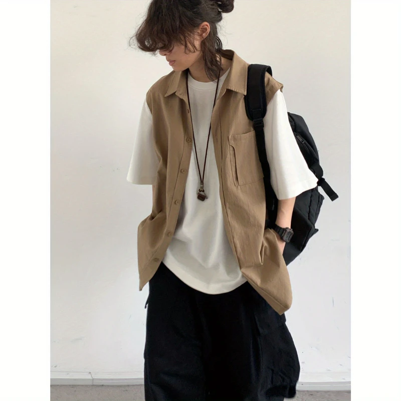 Summer Casual Men Set Japanese Patchwork Fake Two Half Sleeved Shirts+Pockets Cargo Pants 2-piece Set Couple Short Sleeve Suit