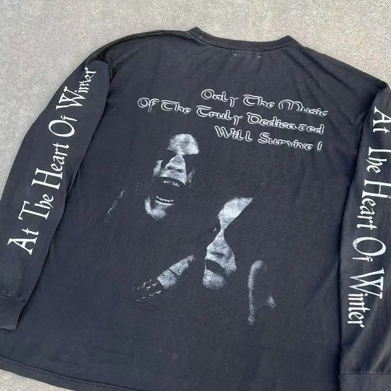 

Повседневная уличная одежда в стиле ретро, простой стиль, свободные топы большого размера с длинными рукавами, футболка для мужчин, унисекс, Y2k, винтажная одежда в стиле рок-ролл