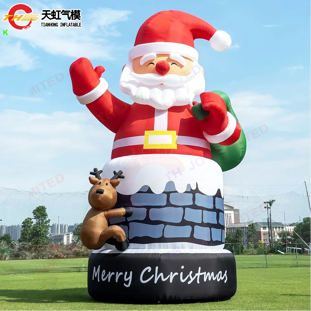 20ft Christmas Inflatable Santa Claus ตกแต่งกลางแจ้งสีเขียวของขวัญกระเป๋า Chimney เทศกาล Bodyguard