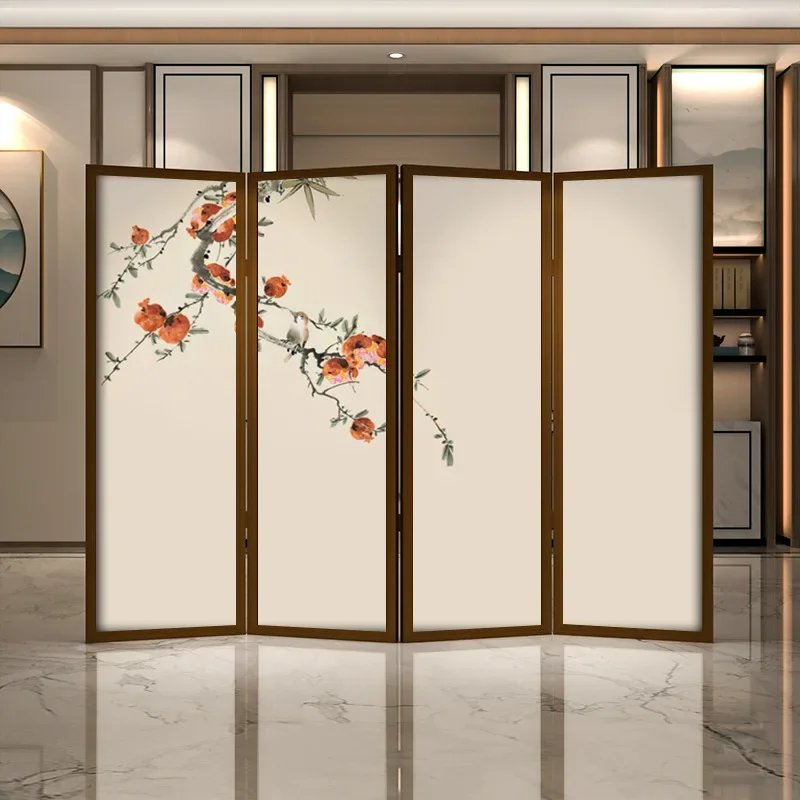 Modern Chinese solid wood screen partition decoration guest restaurant entrance small apartment Zen tea room persimmon