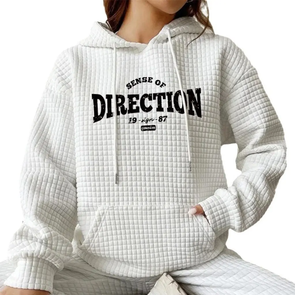 レディース秋冬長袖レタープリントルーズセーターファッションワッフルデザインEコマーストレンディトップ