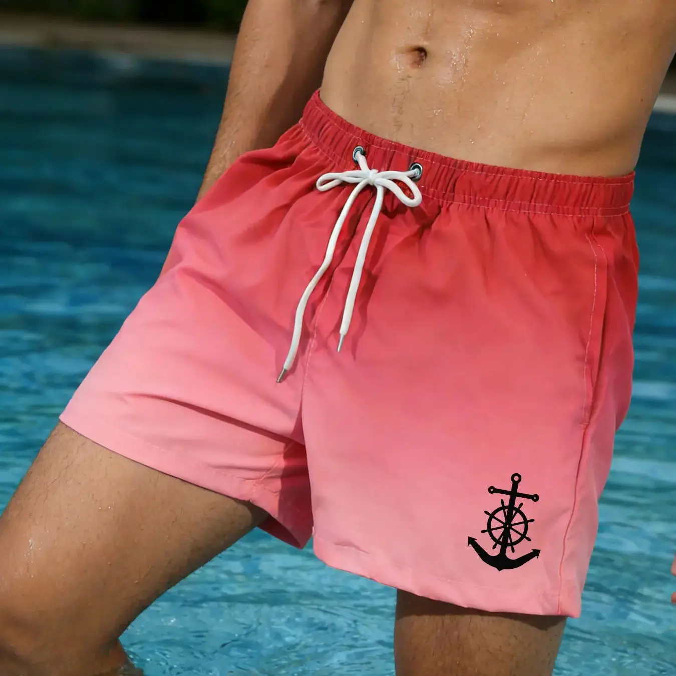 

Мужские быстросохнущие плавки-шорты с градиентным принтом и рисунком якоря/штурвала, на шнурке, для летнего пляжного отдыха