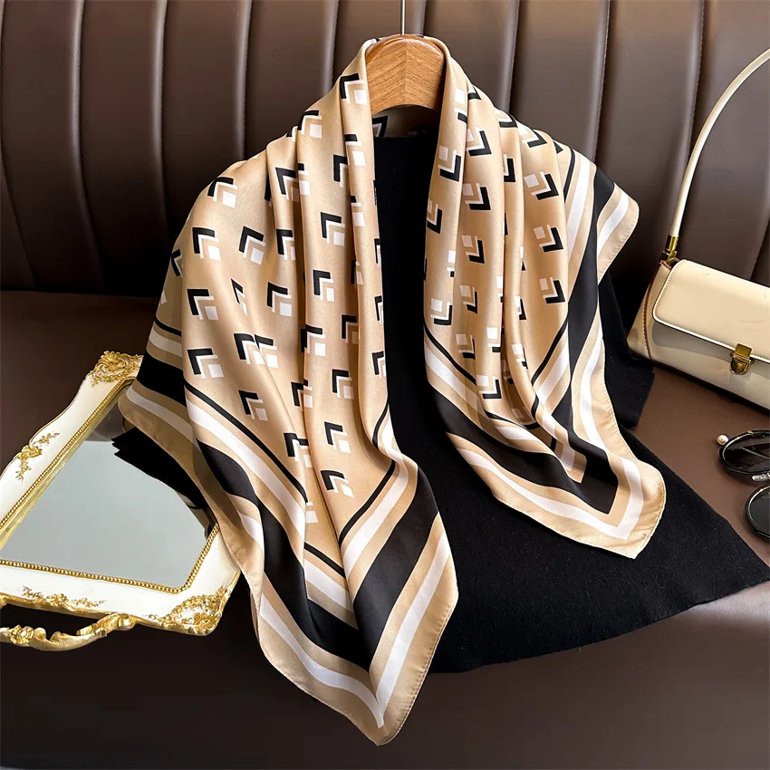 2024 New 90*90cm Fashion Scarves Women Shawl Print Silk Satin Hijab Bandana Luxury Brand Square Ladies Bandanna Foulard Muffler