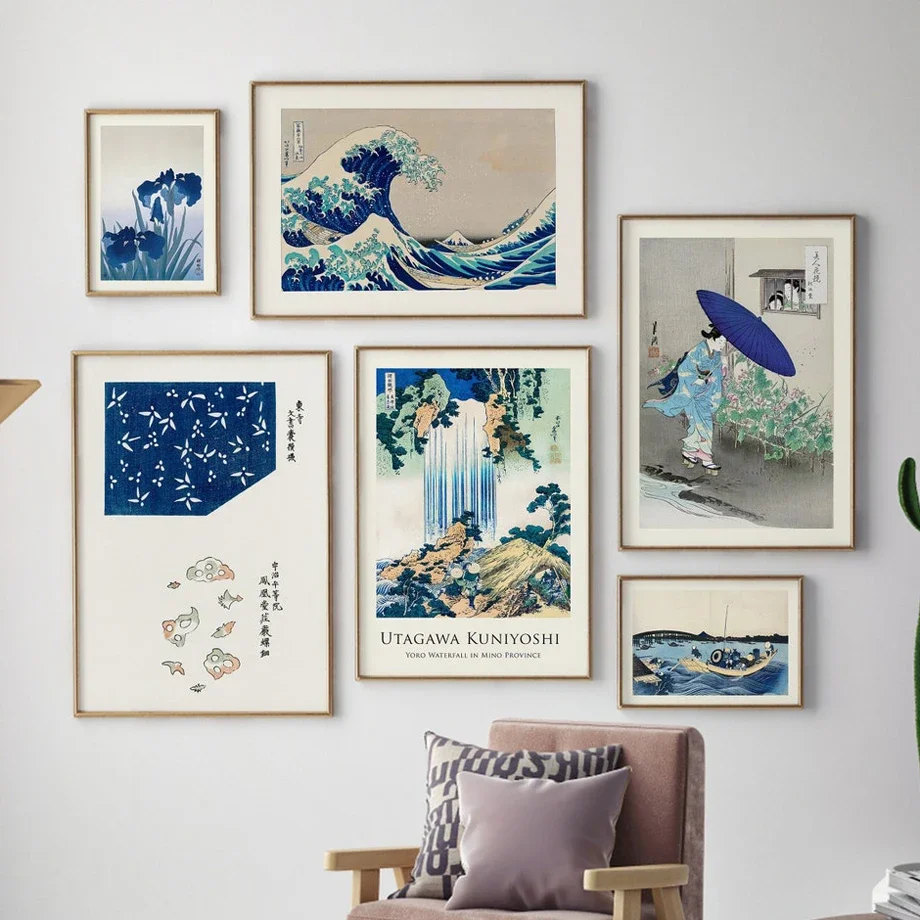 Unframed Canvas Wall Art Japanese Ukiyo‑e Print, Vintage Hokusai Great Wave Poster for Gallery Wall Living Room Home Decor