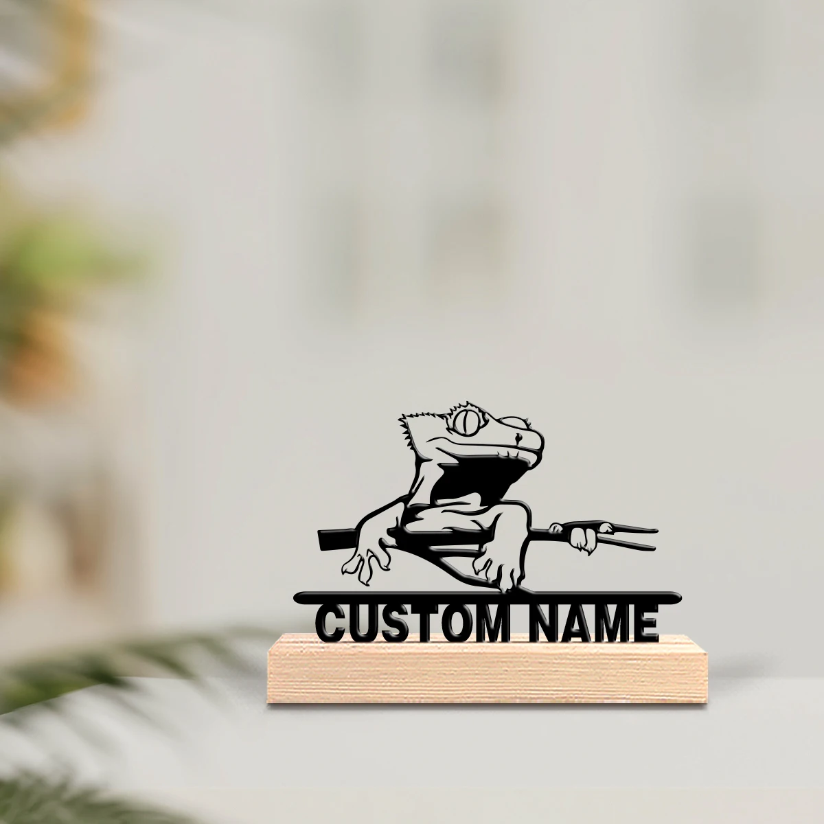 Customized Blessing Meaning Pterosaur Abstract wrought iron wooden base desktop artwork Wooden base bar decoration with kitchen