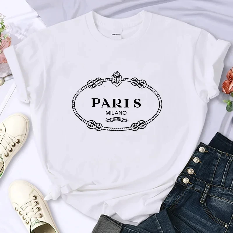 Luxury Brand Paris for Women's High-Quality Summer Printing Cotton T-shirt Casual Oversized Y2k Personality Sleeve O-neck