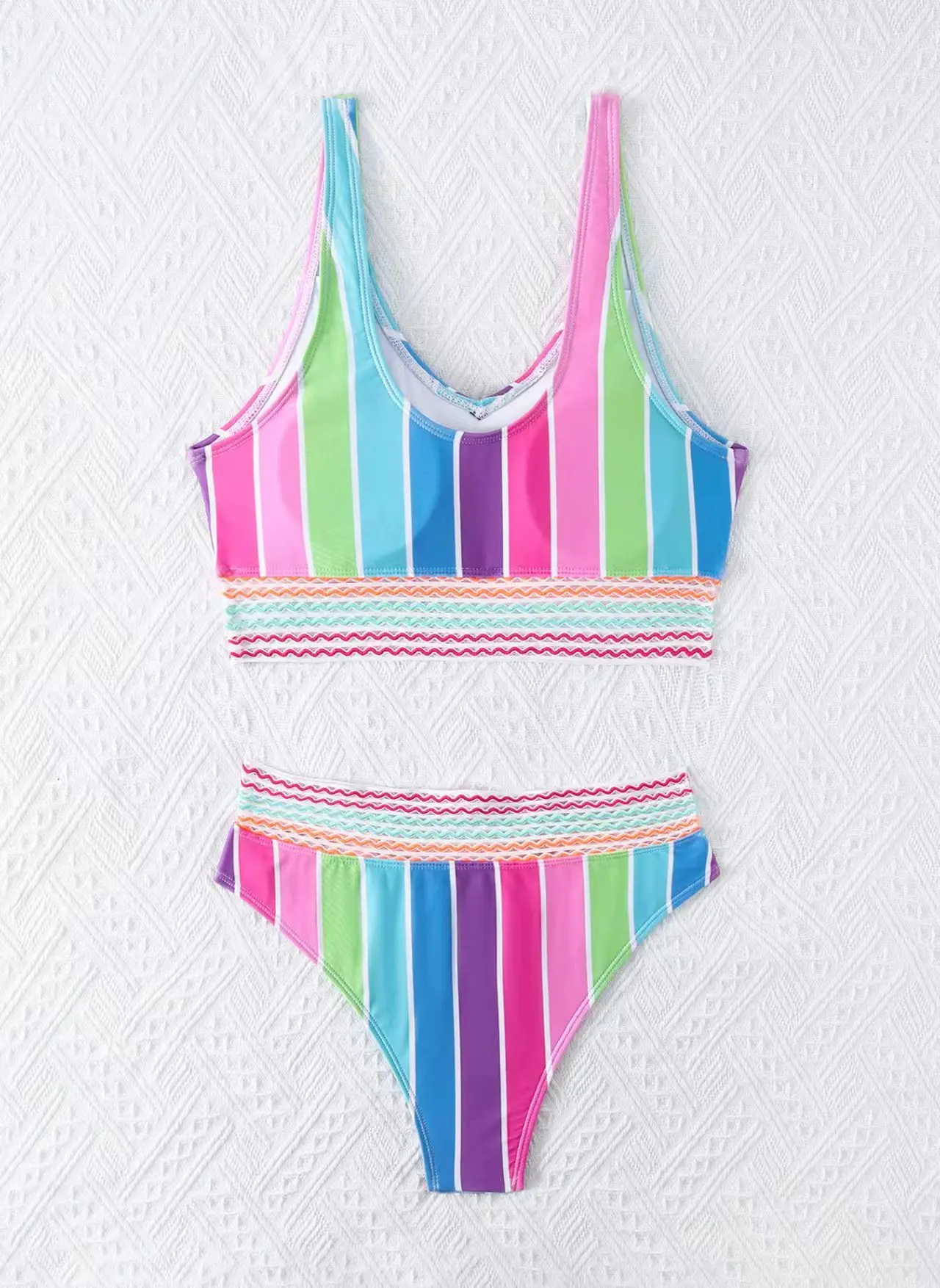 2024 Sexy Brazilian Bikini Swimwear Women Halter Push Up Bikini Set Swimsuit Female Rainbow Print Bandage Biquini Bathing Suit