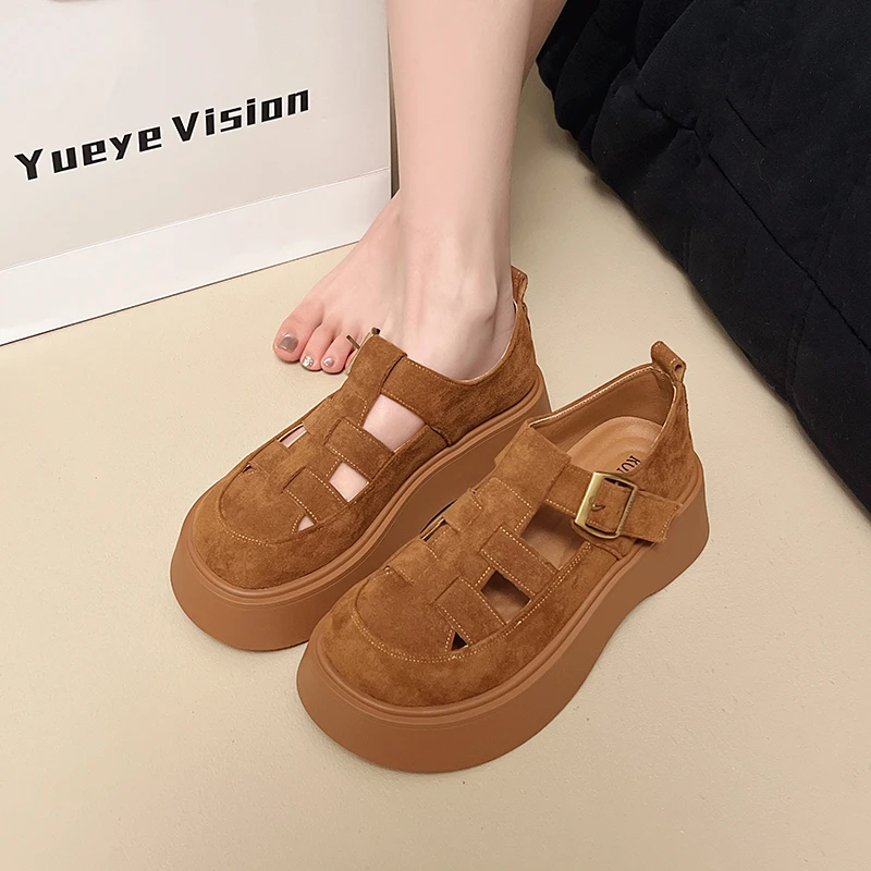 

Muffin Thick Bottom Round Head Buckle Waterproof Table Fashion All-match Comfortable Non-slip Breathable Women's Single Shoes