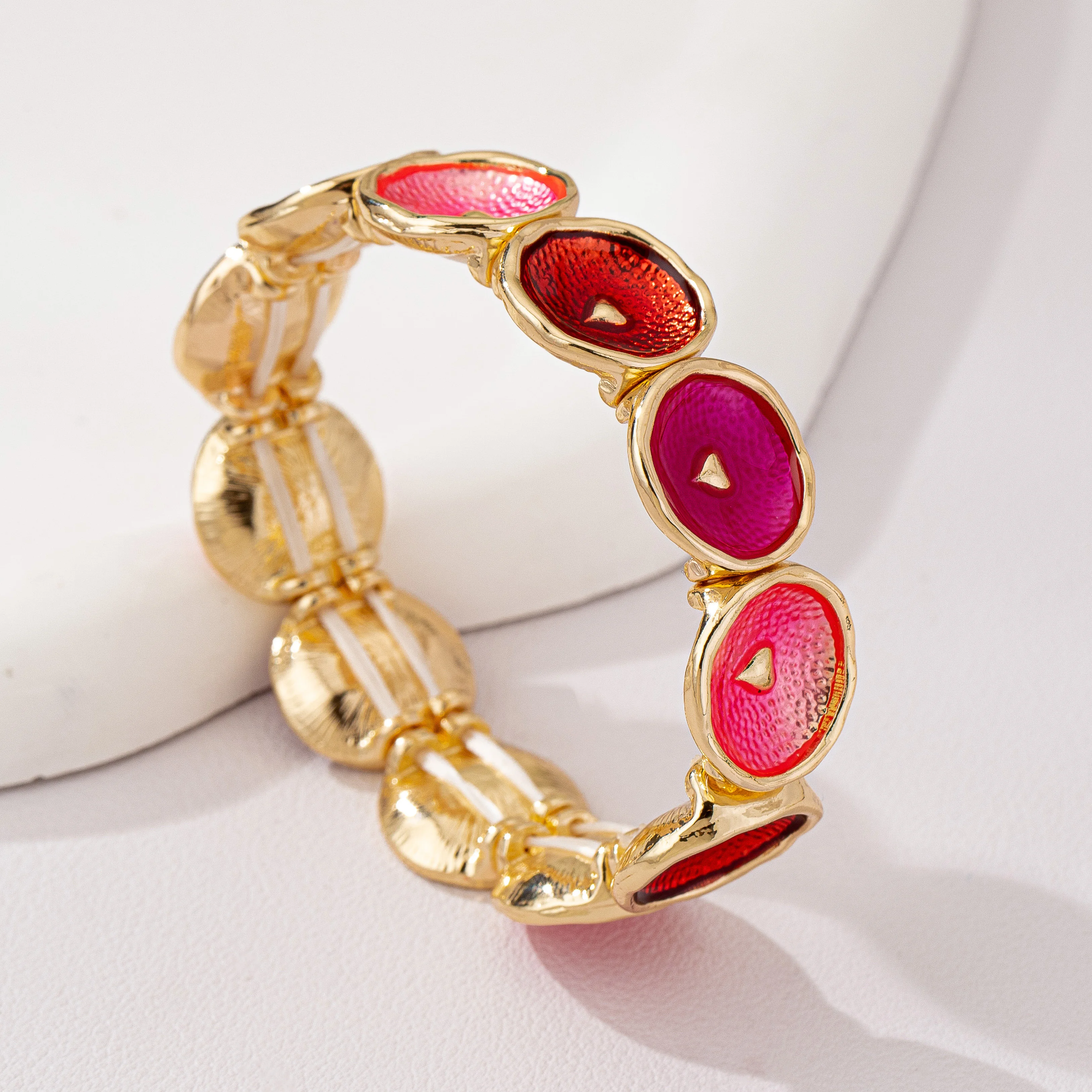 

European and American style exaggerated metal alloy colored enamel glaze round love elastic bracelet, travel jewelry